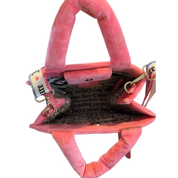 Juicy Couture Pink Velour Tote Crossbody Logo Bag Y2K - Picture 10 of 16